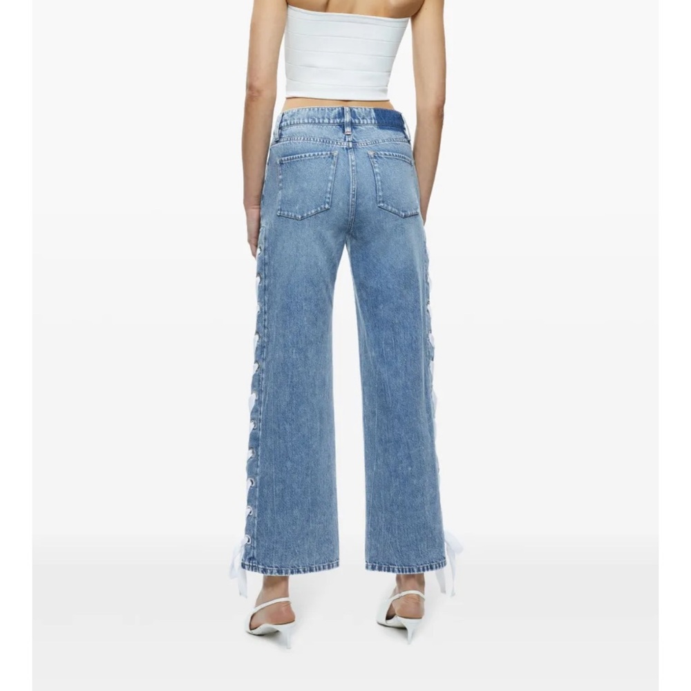 alice + olivia Reita mid-rise jeans side leg white ribbon size 29 - Picture 2 of 10